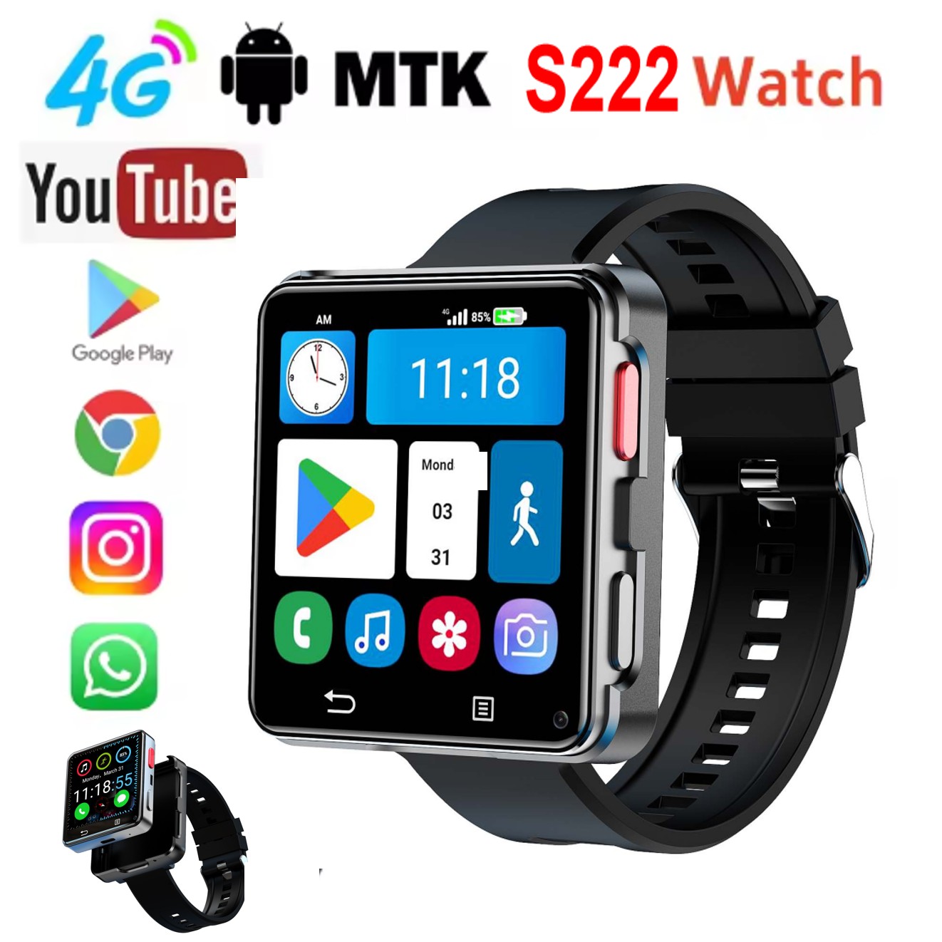Smartwatch I Watches - S222 Smartwatch 4G SIM-kaart 4GB RAM