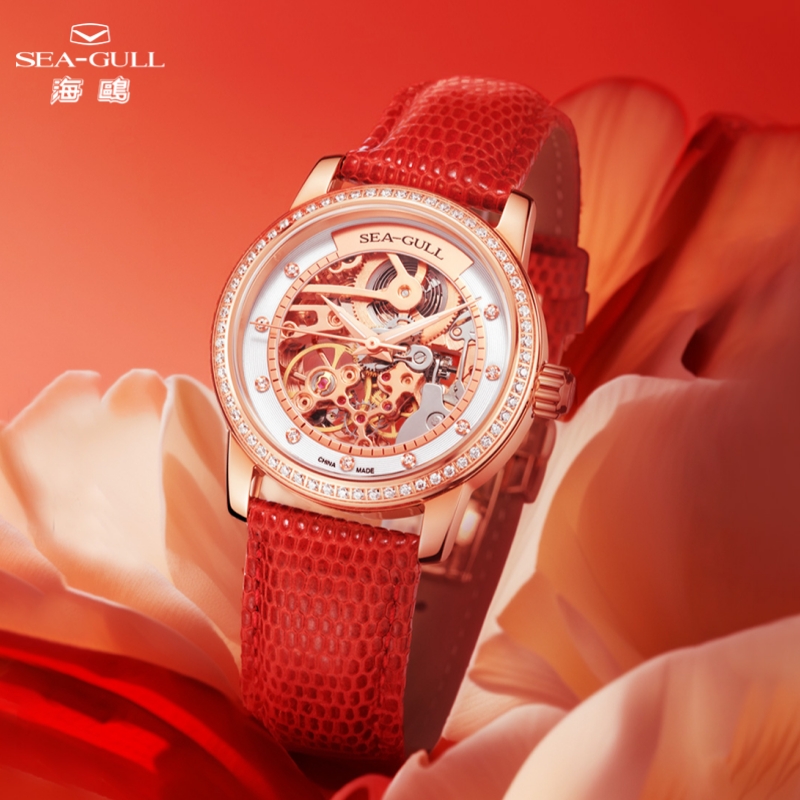 Skeleton Mechanical Watch - Sea-Gull Fashion Dames Mechanisch Horloge Rood