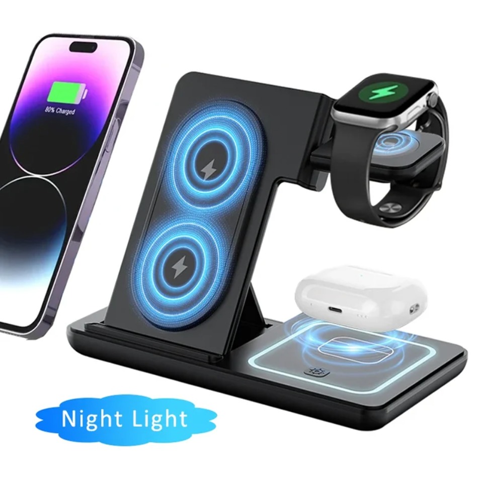 Smartwatch Watches Compatible With Iphone - Nacht LED-lampje 3-in-1 draadloze oplader opvouwbare