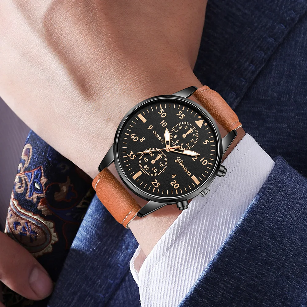 Smartwatch Vintage Watches For Men - AAA3Pcs Geneva Heren Chronograaf Horloge Set